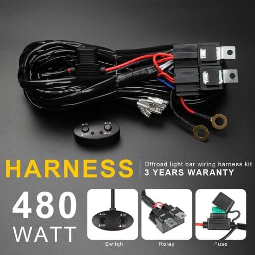 Wiring Harness 2 Lead 40A 12V Relay Light Control Push Button Switch LED Light Bar Wire Harness Driving Fog Work Light Wire Kit