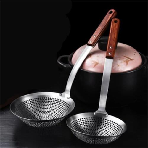 1Pcs Stainless Steel Wire Colander For Noodles, Kitchen Spoon With Wooden Handle Colander Fried Spicy Hot Pot Spoon, For Kitche