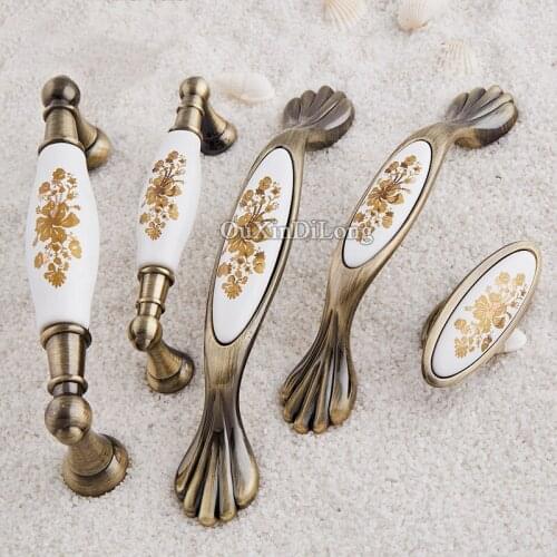 Retro 10PCS European Antique Kitchen Door Furniture Handles Printing Cupboard Drawer Wardrobe Cabinet Pull Handles&Knobs