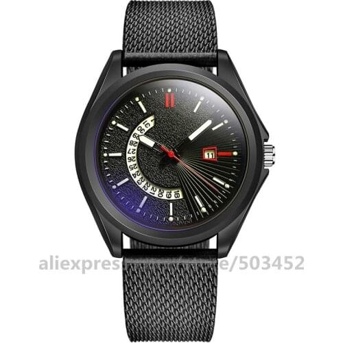 100pcs/Lot Unique Blue Ray Glass Men Watch Casual Hollow Out Calendar Watches No Logo PVC Belt Wristwatch Clock Reloj Hombre