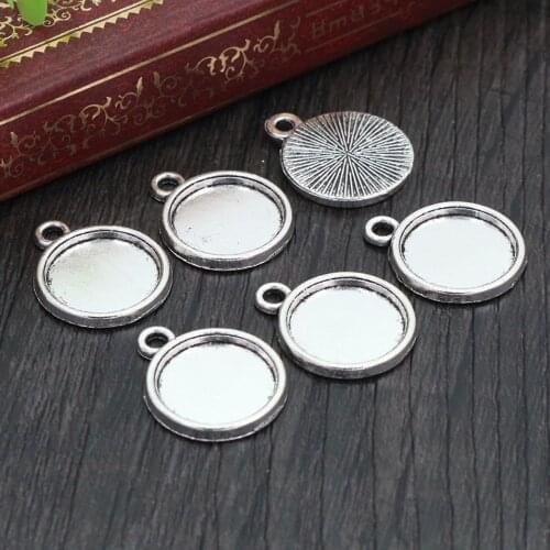 20pcs 12mm Inner Size Antique Silver Plated Simple Style Cabochon Base Cameo Setting Charms Pendant (A2-22)