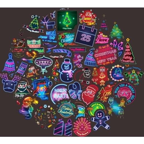 50Pcs/pack Christmas Neon Series Stickers Santa Claus Doodle Sticker For Laptop Mouse Motorcycle Snowman Sticker for Car Decor
