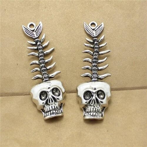 6pcs 20*60mm Vintage steampunk Fish Charms Antique Color and Tibetan Fishbone Charms for Jewelry making D1028