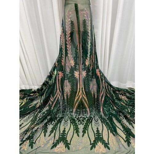 9 colors (5yards/pc) Latest green gold African sequins net lace beautiful embroidered French lace fabric for party dress FJY420