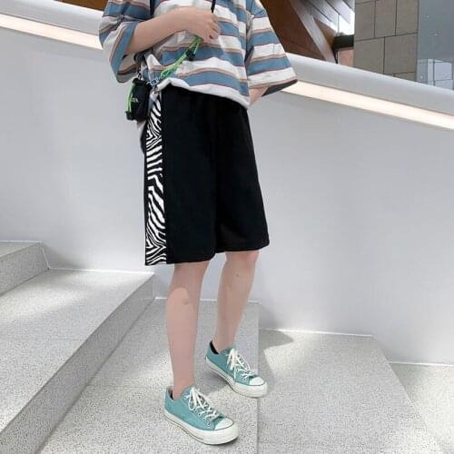 Summer Casual Pants Mens Stitching Zebra Pattern Loose Straight Wide-leg Pants Trend Printied Shorts Mens Sports Streetwear