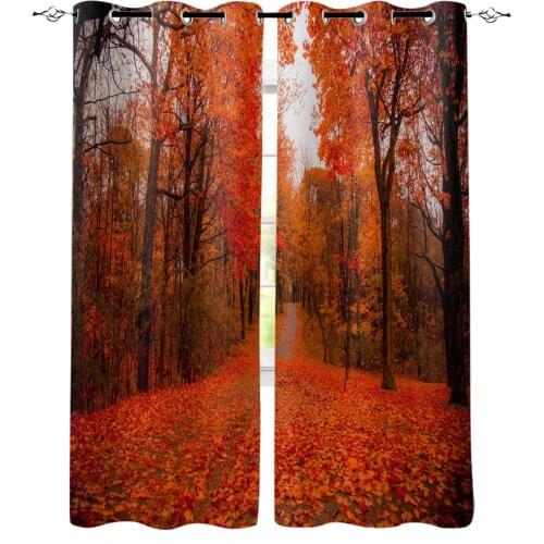 Forest Red Maple Leaves Scenery Windows Curtains For Living Room Bedroom Decorative Kitchen Curtains Drapes Treatments