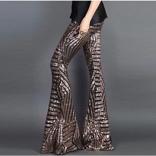 Wide Leg long Flare Pants Sexy Black Silver Sequin Glitter High Waist Party Club XMAS Trousers Pants Outfit Streetwear Bell Pant