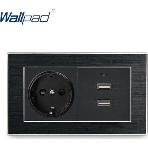 EU Socket and 2.1A USB Socket Wallpad Luxury Satin Metal Panel 5V Out USB Phone Quick Charge Wall Outlet Panel and Wall Socket