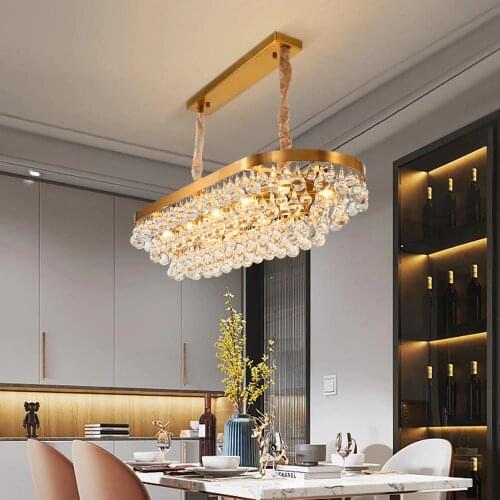 Gold rectangle kitchen modern chandelier for living room dining room water droplet crystal lamp villa hall store light fixtures