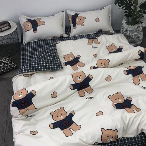 Korean Cute Biscuit Bear Four-Piece Set Single 1.5 M Bedding Cartoon Student Dormitory Three Sets of Quilt Cover 005