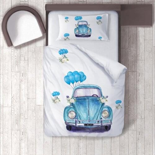 Duvet Cover Set Bedding Set Pillow Case for Baby and Kids Room 3D Printed White Blue Car Model 286