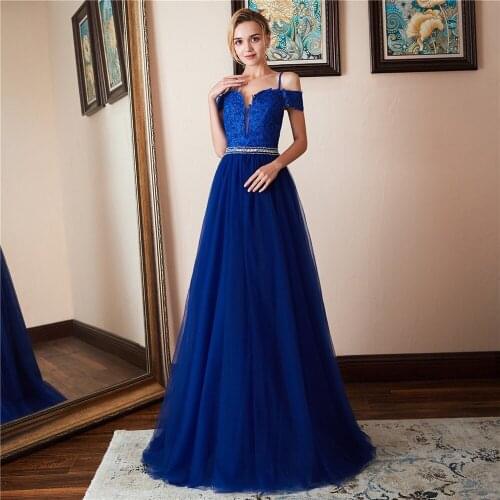 Royal Blue Bridesmaid Dresses Off Shoulder Spaghetti Straps Lace Applique Beaded Wedding Guest Party Maid of Honor Prom Gown New