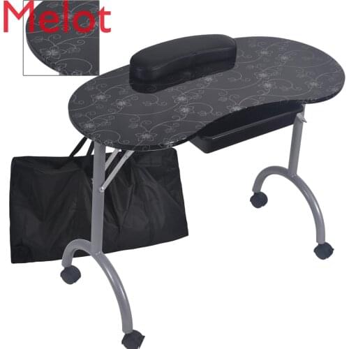Fashion Pattern with Bag Stable and Durable Removable Portable Folding Nail Table Nail Table with Movable Wheel Drawer MT-017F