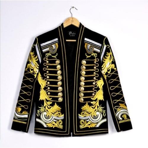 Mens Slim Fit Embroidered Patterns Handmade Gold Silk Multi Buttons Casual Nightclub Shows Small Suits Tide 9021