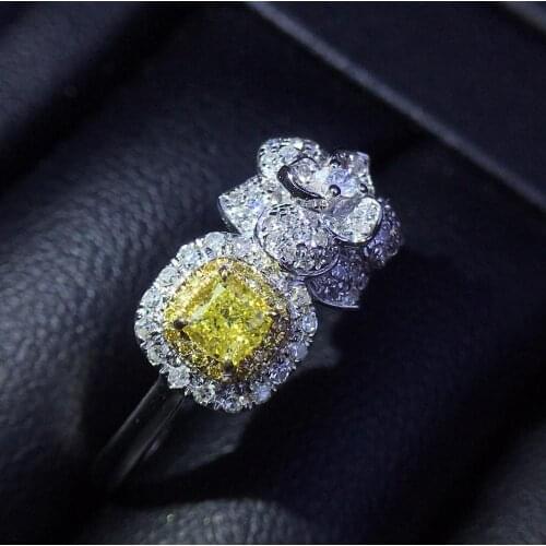 Fine Jewelry Real Pure 18 K Gold 100% Natural Yellow Diamond 0.22ct Wedding Engagement Female Rings for Women Fine Diamonds Ring