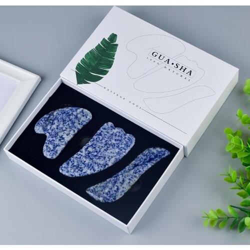 Natural Sodalite Face GuaSha Scraper Crystal Stone Massage For Fce Back Head Foot Leg Health Care Relaxation Tool With Box