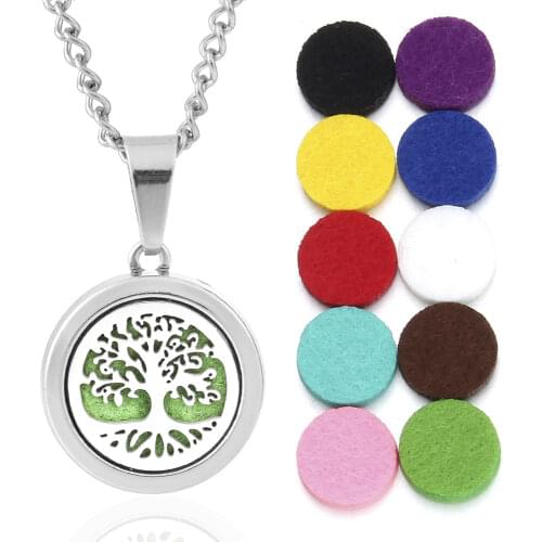Small Aromatherapy Jewelry Tree of Life Aroma Necklace Essential Oils Diffuser Necklace Locket Pendant Free with 10pcs Oil Pads