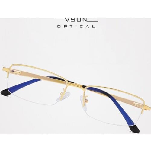 Vsun 2021 New Business Style Flexible Spring Rectangle Optical Frames Men Alloy Anti Blue Ray Eyewear Myopia Hyperopia Glasses