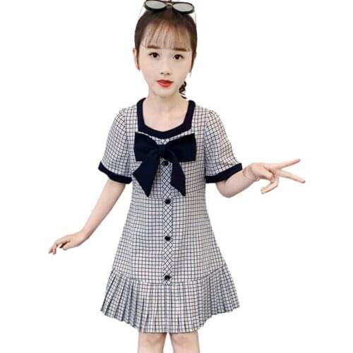 Dress For Girls Bow Girls Dresses Plaid Pattern Children Dresses Patchwork Girl Summer Costume