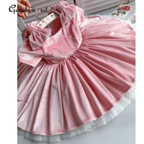 Puffy Bow Girl Pageant Dresses Baptism Dress Back Satin Bow Knot First Communion Dresses Tulle Flower Girl Dresses for party