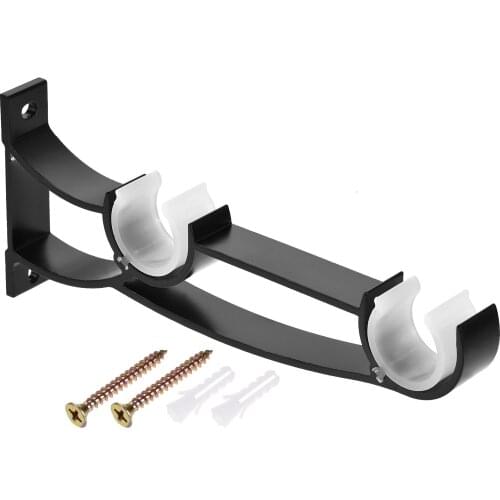 Uxcell Curtain Rod Bracket, 3pcs Fit for 1" Dia. Drapery Rod Aluminum Alloy Holder Brackets 7.5" Long Matte Black with Screw