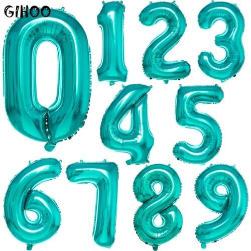 32inch New Digital 0-9 Balloons Foil Tiffany Blue Helium Balloons For Baby Shower Happy Birthday Party Decoratoin Number Globs