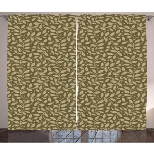 Earthy Leaf Pattern Curtains Retro Antique Style Eco Satin Fabric Drapes for Living Room Bedroom 2 Panel Window Set