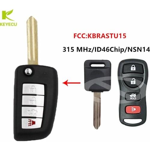 KEYECU Replacement Flip Remote Car Key Fob FSK 315MHz ID46 for Nissan 2004-2006 Altima Maxima 2005-2015 Armada FCC: KBRASTU15