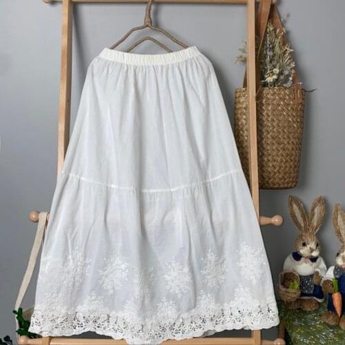 Japanese Stitching Hollow Skirt 2021 Spring Summer Forest WomenS All-Match Age-Reducing Solid Color Base A-Line Skirt