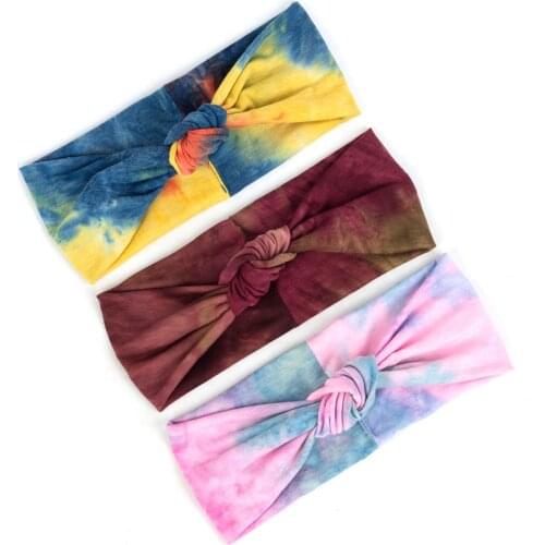 Fashion Tie Dye Print Hairband Women Bow Knotted Elastic Headband Bohemia Accessories Female Color Mixing Hairband Headwear