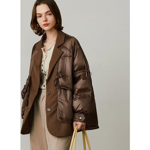 2021 Winter Womens Down Coat 90% White Duck down Jacket Female Fake Two Pieces Warm Feather ParkasOversized Fluffy Outwear