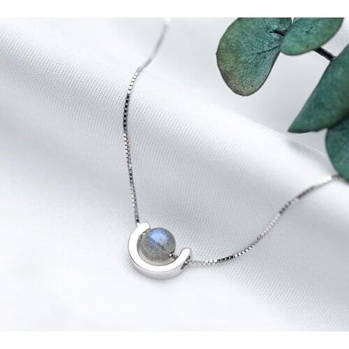 MloveAcc High Quality Authentic 925 Sterling Silver Lucky Horseshoe Moonstone Pendant Necklace Women Luxury Silver Jewelry