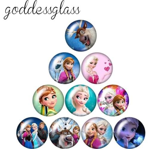 Disney Princess Elsa Anna Olaf Girls 10pcs 12mm/18mm/20mm/25mm Round photo glass cabochon flat back Bracelets Making findings