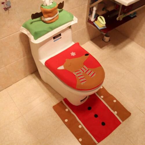 3Pcs Bathroom Mat Non-woven Anti-Slip Kitchen Bath Mat Carpet Washable Christmas Home Decoration Toilet Lid Cover Rug Floor Mat