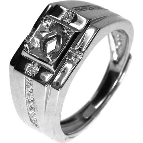 5-9MM round simple silver Gemstone CZ stone prong bezel solid 925 sterling silver adjustable ring settings for men 1214034