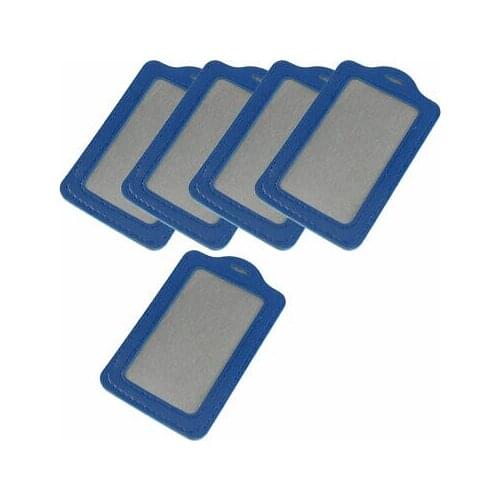 Office Workers Blue Faux Leather Vertical Business ID Badge Card Holders 5PCS