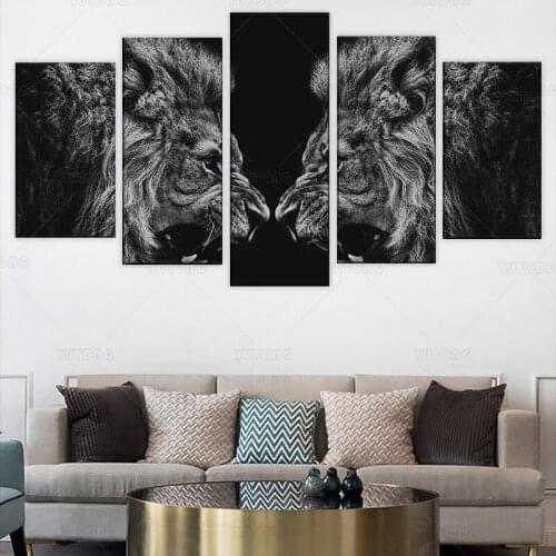 5 piece HD Printed Lion mirror Painting Canvas print poster picture canvas for living room home decoration framed