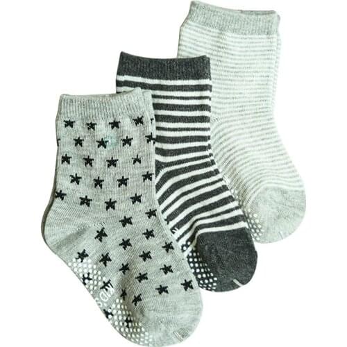 6 Pairs Cute Non Skid Baby Toddler Anti Slip Stripes Stars Print Ankle Socks