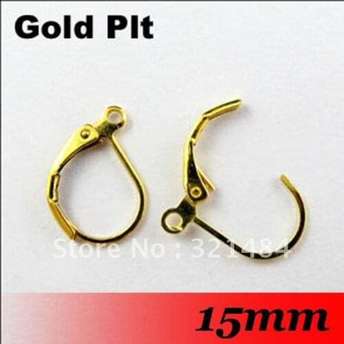 Free ship! 300PCS 15mm Gold Plated French Leverback Earring Hooks Earwire Wires Jewelry Findings