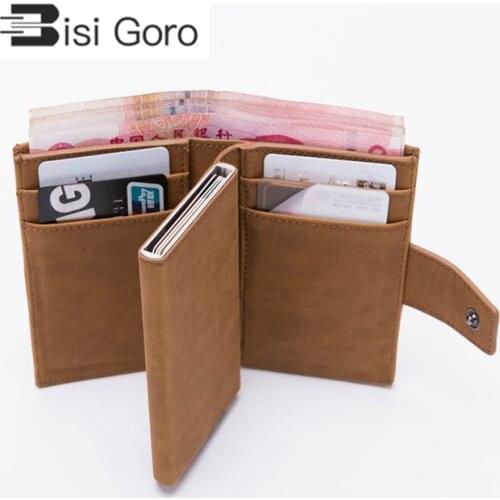 BISI GORO 2021 New Arrival Aluminum Box Card Wallets RFID Blocking Credit Card Holder PU Leather Unisex Business ID Holders
