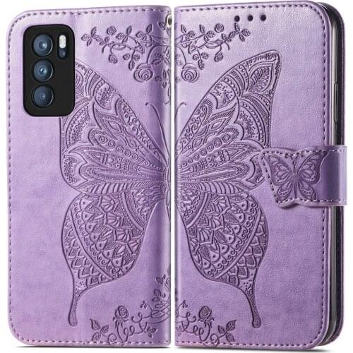3D Butterfly Embossed Flip Case for OPPO Reno 6 Pro Plus 5G 2021 Wallet Cover Leather Card Slot Holder Funda Reno6 Pro+ Shell