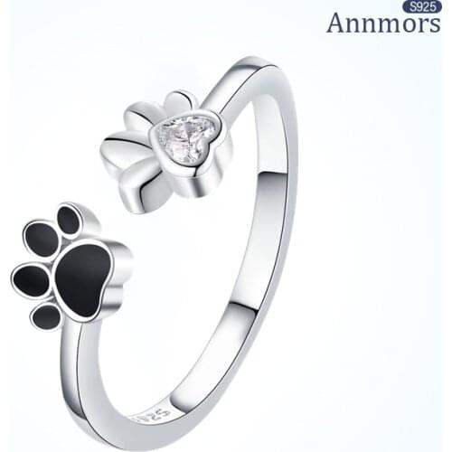 Open Hole Dog Paw Rings 925 Sterling Silver Adjustable Finger Couple Animal Rings Women Jewelry Accessory Anti-allergy Xmas Gift