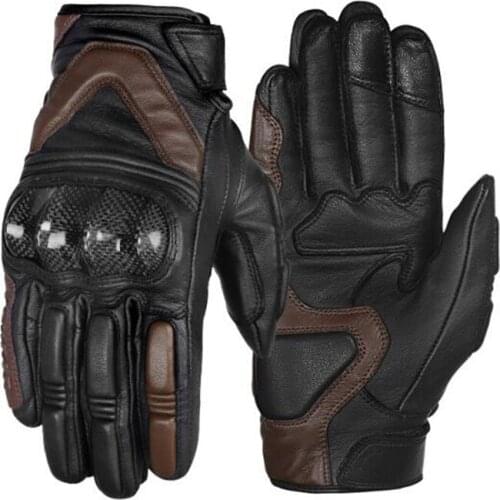 Leather Motorcycle Gloves Carbon Fiber Riding Motorbike Full Finger Gloves Retro Moto Motocross Racing Biker Touch Screen Gloves