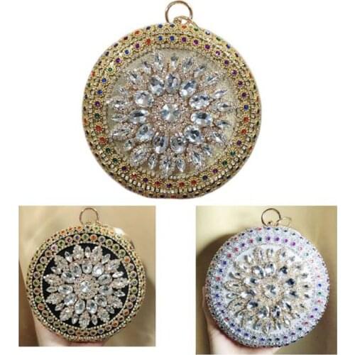 Round Box Diamond Evening Bags Clutch Bag Wedding Ladies Gold Bracelet Bbanquet Handbag Chain Shoulder Bag Coin Purse Tote