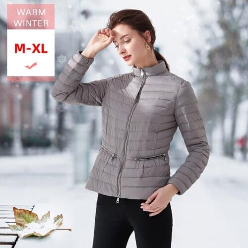 New Fashion Women Short White Duck Down Jacket Stand Collar Female Ultral Light Soft Casual Slim Thin Zipper Coat Warm Outwear