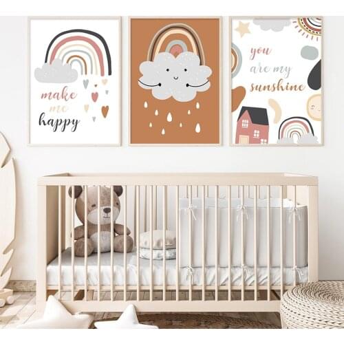 Cartoon Rainbow Clouds My Sunshine Canvas Painting Nursery Modern Posters Wall Art Print Picture for Kids Bedroom Home Decor