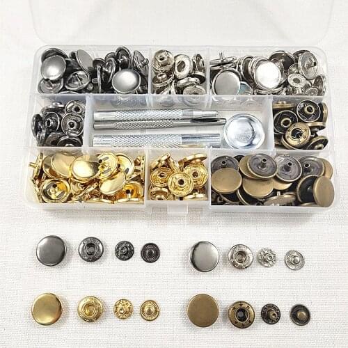 80sets 10-17mm 633/655/831/201 Snap Fastener Press Stud Buttons Poppers Leather Craft +Fixing Tools Kit for Snap Button+Storage
