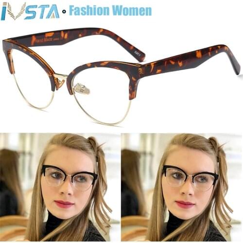 IVSTA Cat Eye Glasses Women Half Rim Lady Optical Frame TR90 Prescription for Sight Lady Fashion Vintage Glasses Computer 08764