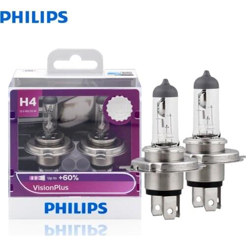 Philips H4 9003 12V 60/55W P43t VisionPlus Halogen Car Headlight VP +60% Bright Auto Lamps Original High Low Beam 12342VPS2, 2X
