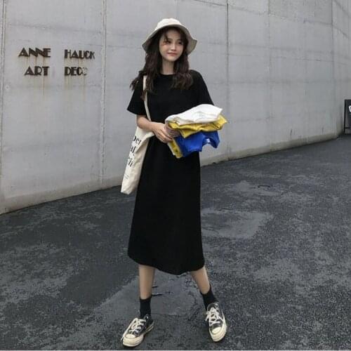 T Shirt Dress Women Summer Casual Loose Dresses Short Sleeve O Neck Tunic Solid Color Dress Oversize Clothes Femme